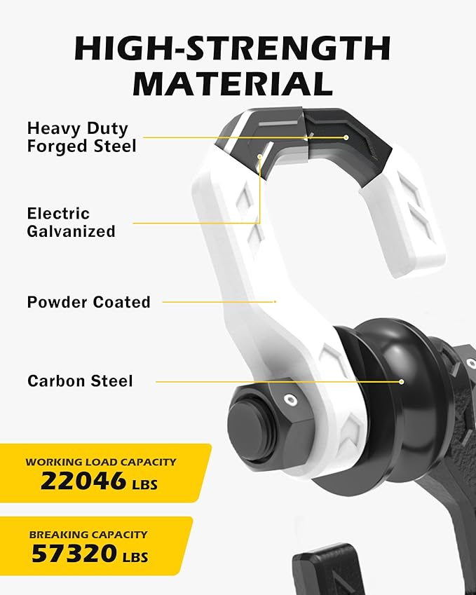 Separate D-Ring Shackle with Pulley Block, Towing Winch Snatch Block & 3/4" Separate D-Ring Shackle 2in1 Set, 57320lbs(26T) Breaking Strength, for Recovery, Blackwhite