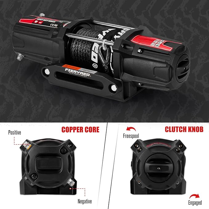 FieryRed ATV/UTV Winch 12V 5500 lb Electric Winch with Synthetic Rope, with Wireless Remote Control Hawse Aluminium Fairlead & Mounting Bracket, Waterproof IP67