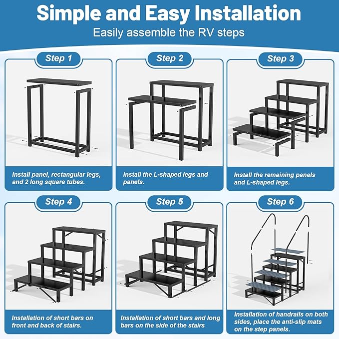 Rv Steps with Handrail 4 Step,Hot Tub Steps with Anti-Slip Mats,Heavy Duty Metal Mobile Home Stairs,Camper Steps for Travel Trailer,Portable Step Ladder for Spa,Pool and Porch