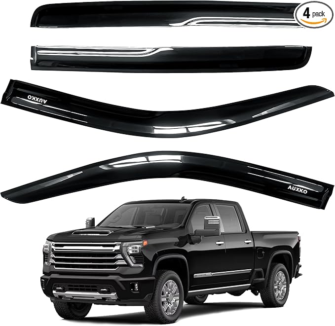 AUXKO Rain Guards for 2020-2025 Chevy Silverado & GMC Sierra 2500HD 3500HD Crew Cab, Window Vent Visor Accessory - Tape-On Rain Guard Window Visors,Side Window Wind Deflectors & Visors Smoke
