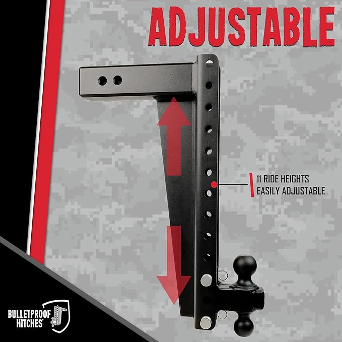 BulletProof Hitches - 3.0" Adjustable Heavy Duty Trailer Hitch (22,000 lb. Rating) - 20" Drop/Rise Trailer Hitch with 2" & 2-5/16" Dual Ball - Powder Coat, Solid Steel, Corrosion-Resistant