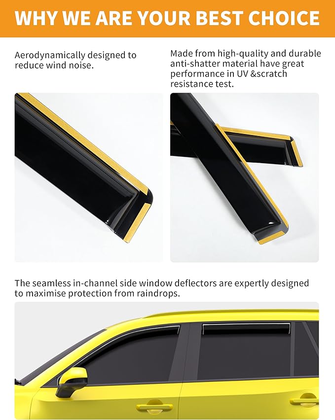 in-Channel Window Rain Guards Fit for Toyota Grand Highlander 2024 2025 2026 Extra Durable Rain Guards Side Window Deflectors Vent Visors Vent Shades Car Accessories Visors -4 pcs