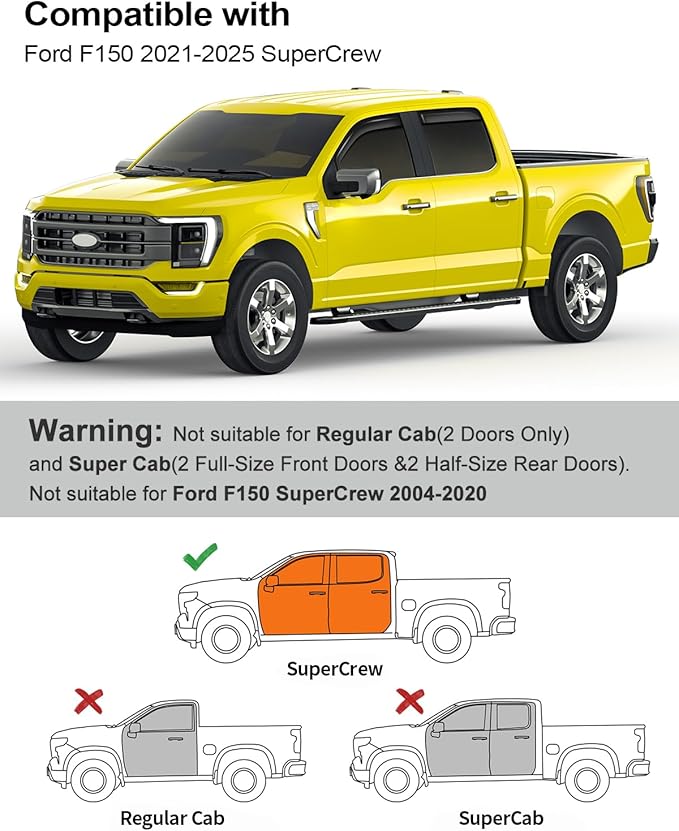 in-Channel Window Rain Guards Fit for Truck F150 2021-2026 SuperCrew Extra Truck Rain Guard Durable Window Deflectors Vent Visors Vent Shades Window Visor Exterior Car Accessories - 4 pcs