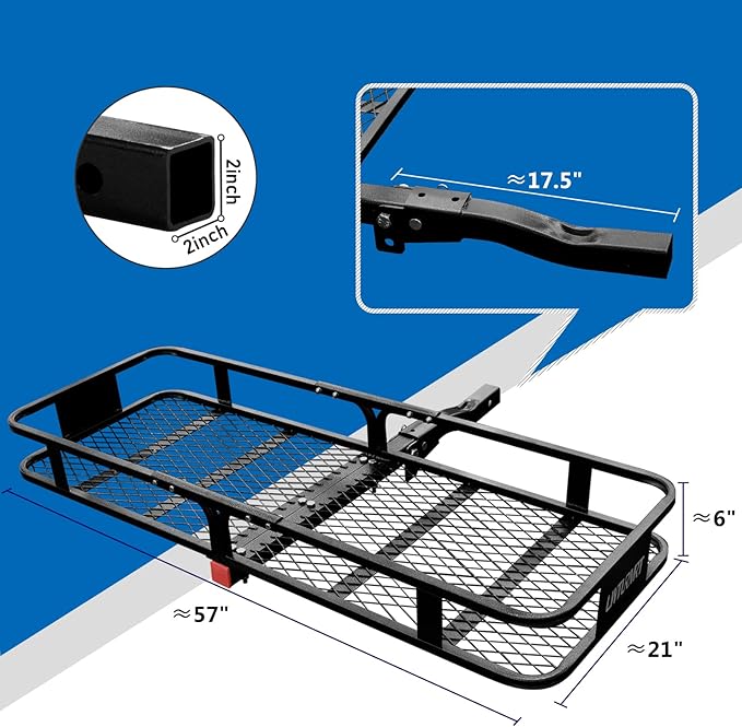 Anti-Abrasion Hitch Cargo Carrier 57"X21"X6",Trailer Rack Mount Steel with High Side Rails for RV's,Trucks,SUV,Vans,Cars 2" Receiver 500lb,Black