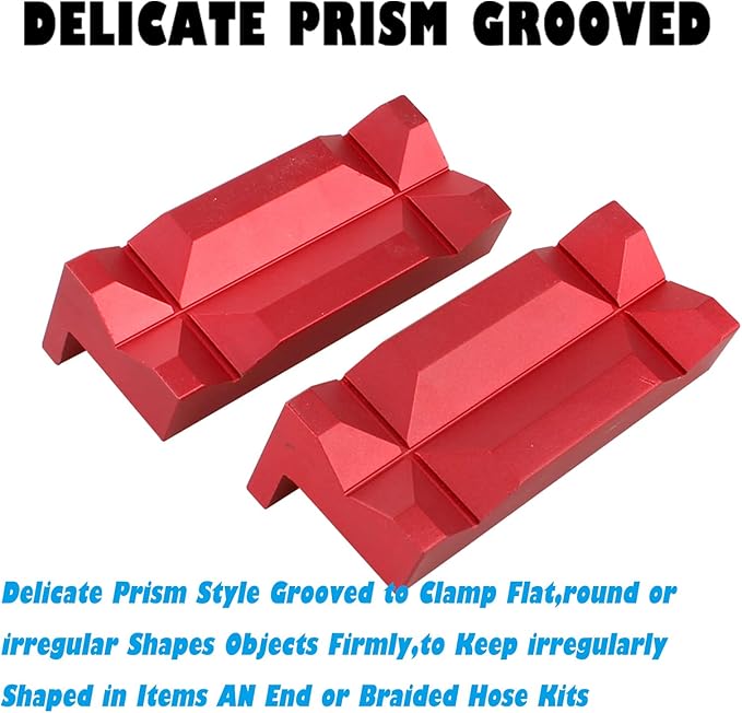 BARTOO Aluminum 4" Vise Jaws Pads, Magnetic Reversible Pipe Vise, AN Fitting Vice Jaw Covers, Professional Grade Multi-Purpose Vise Jaw Protective Inserts for Any Metal Bench Vice (4", Red)