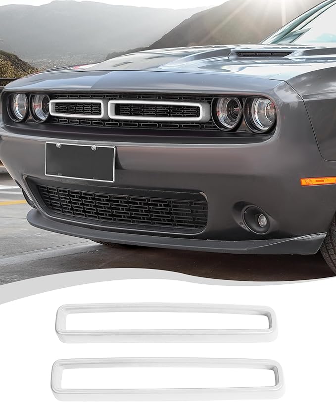 Hoolcar Front Grille Radiator Grille Insert Cover Grillwork Trim Compatible with Dodge Challenger 2015-2024, Exterior Accessories, White, 2pcs