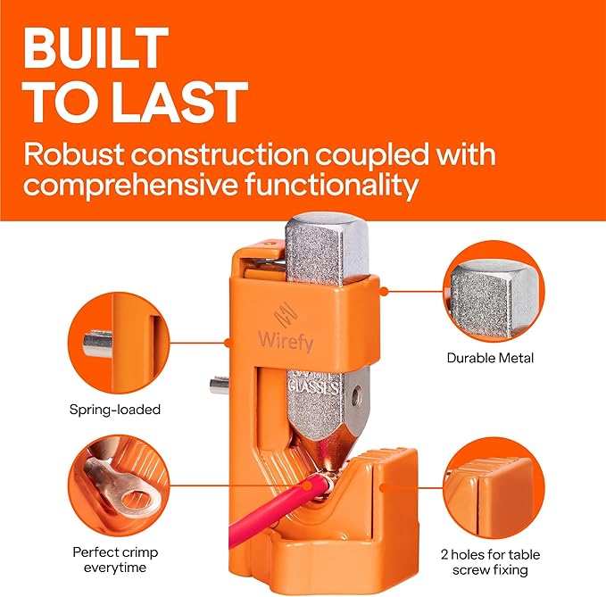 Wirefy Hammer Lug Crimper Tool for Cable & Battery Wire 8-4/0 AWG | Hardened Steel Hand Crimper with Ergonomic Handle & Heavy-Duty Crimping Capacity