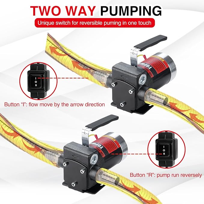 TOPWAY 12V DC Gasoline Fuel Pump 3.7GPM Self-priming Oil Transfer Pump With Handle, Reversible Pumping, Overheat Protection, Explosion-Proof, Built-in Bypass, for Gasoline Fuel Diesel Kerosene Removal