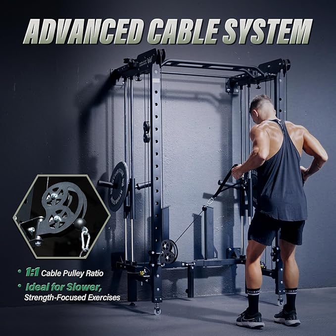 MAJOR FITNESS F35 Folding Power Rack 4-in-1 Home Gym with Cable Pulley System, Multi-Grip Pull-Up Bar, Landmine, 80+ Exercises Space-Saving Gym Equipment Easy Folding for Small Spaces