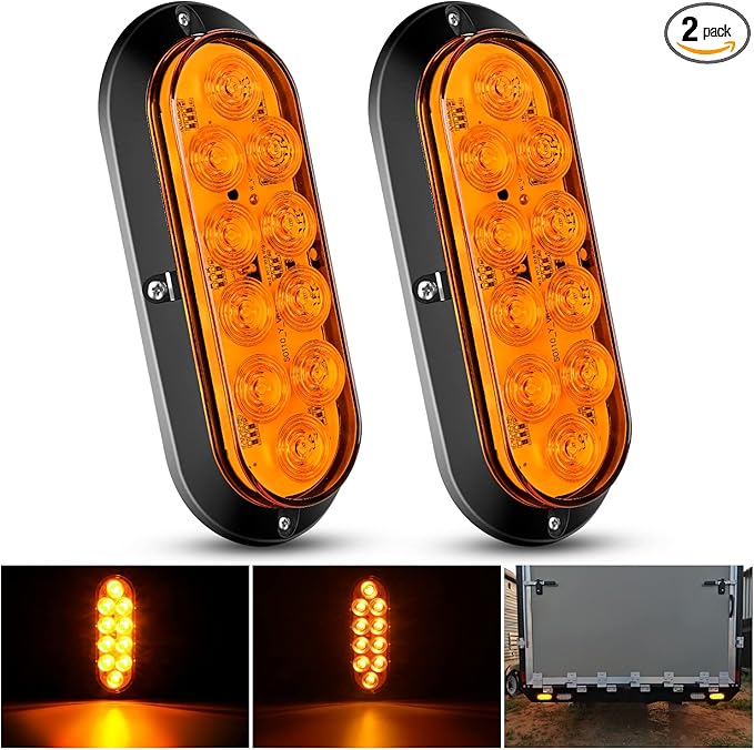 Nilight 6 Inch Oval Amber LED Trailer Tail Lights 2PCS 10 LEDs Waterproof Turn SignalsTrailers Lights for Truck RV Boat Bus Lorry Camper Van Caravan