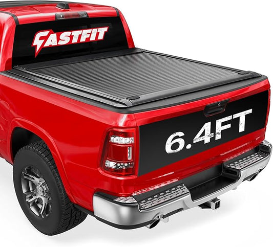 FASTFIT Aluminum Retractable Truck Tonneau Cover for 2003-2025 Ram 1500 2500 3500, 6'4" (76.3in) Truck Bed w/o RamBox | Dual-Lock Design, Matte Black, Waterproof & Heavy-Duty