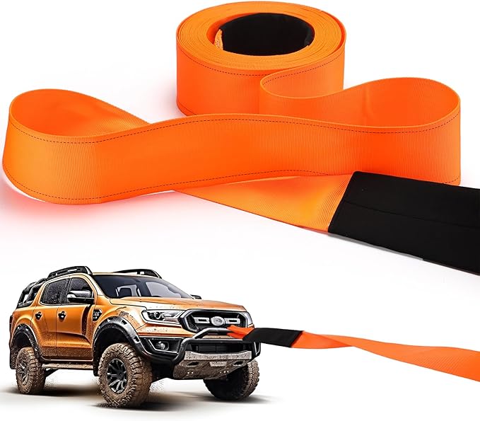 Windyun 4" x 50 ft Recovery Tow Strap Road Straps Heavy Duty Tow Rope Recovery Rope with Reinforced Loops and Protective Sleeves for Vehicle Truck Winching Gear Accessories 20, 000 Lbs