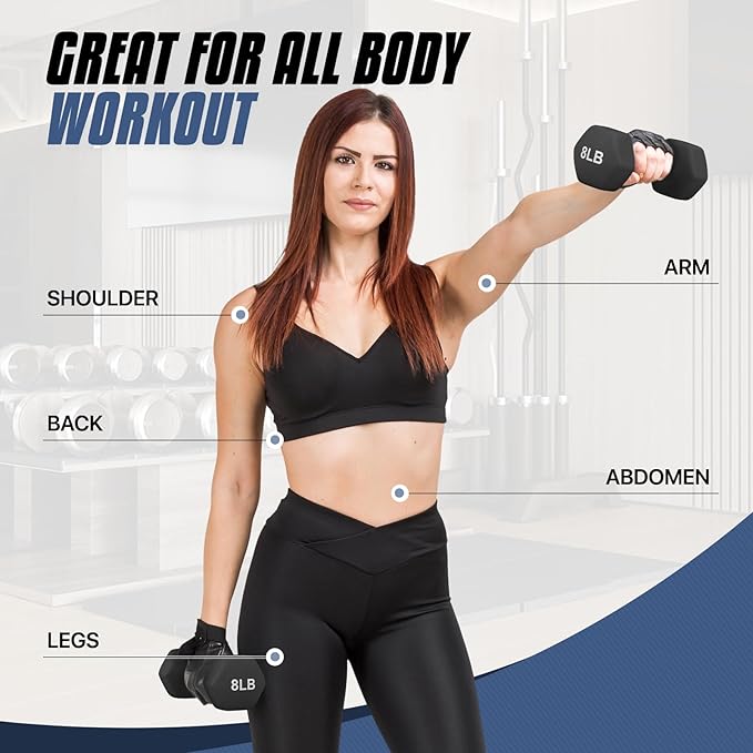 MADOG Dumbbell Set, Anti-Slip Neoprene Coated Hexagon Hand Weights for Home Gym Equipment Workouts Strength Training