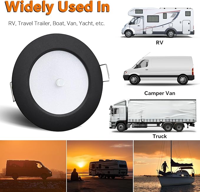 3" LED 12V Push Lights w/Built-in Switch Interior Bi-Color 12 Volt Red LED Puck Light Full Aluminum RV Dimmable Flush Mount Light for Camper, Boat, Trailer 4Pcs (Black, Cool White)