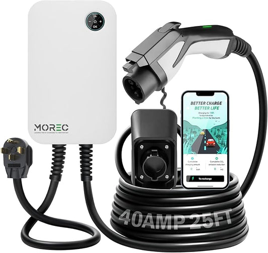 Level 2 EV Charger-40AMP 240V NEMA14-50 for J1772 EVS, WiFi Enabled Electric Vehicle Charging Station, ETL Certified, Password Lock Function, 25ft Cable, White