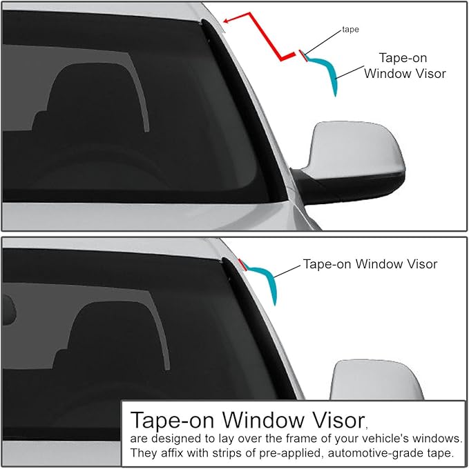 DNA Motoring Set of 2 Tape-On Window Rain Guards for 1999-2006 Chevy Silverado/GMC 1500 2500 3500, Window Visors Vent Guard Shade Deflector Crew Cab, WVS-015