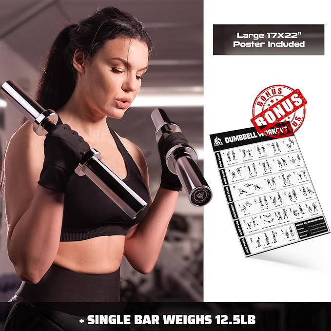 LIONSCOOL 16"/20” Loadable Dumbbells Pairs in Commercial Grade, Heavy Duty Olympic Dumbbell Bar/Handle for Strength Training, Compatible with 2’’ Standard Plates