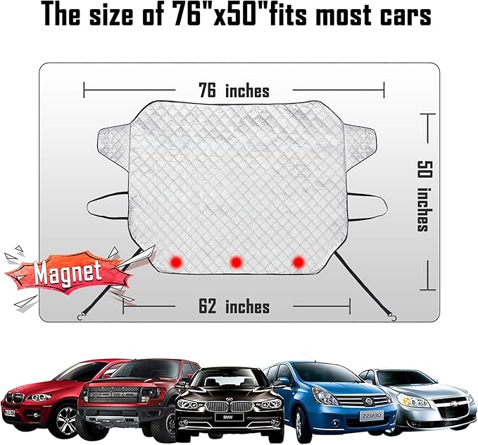 EXQUISLIFE Car Windshield Snow Ice Cover with 3 Layers Protection, Windshield Snow Ice Cover with Magnetic Edges Used for Snow Protection, Rain and Sun, Fits for Most Standard Cars, SUV