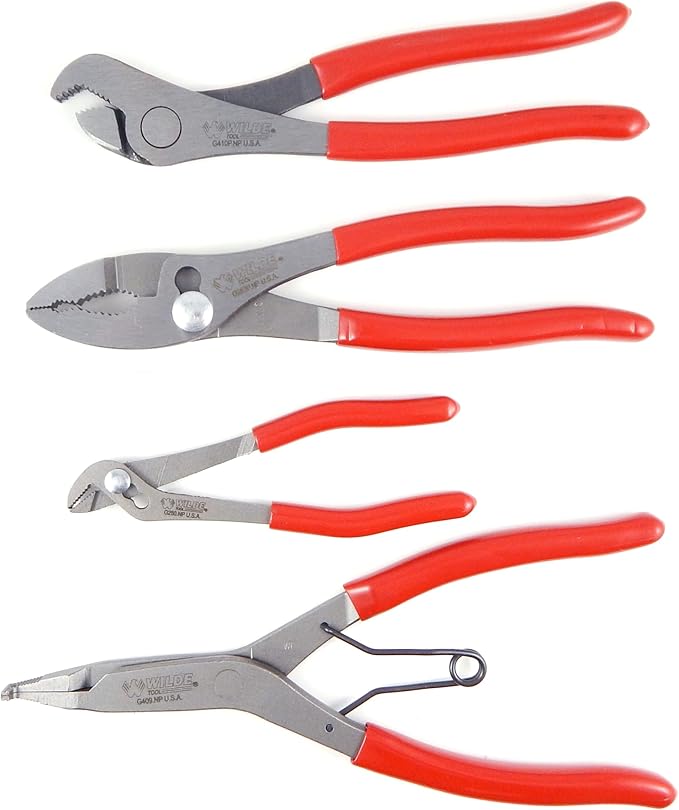 Wilde 4pc Automotive Plier Set with Lock Ring, Ignition, Battery Terminal, Slip Joint Pliers Made in USA