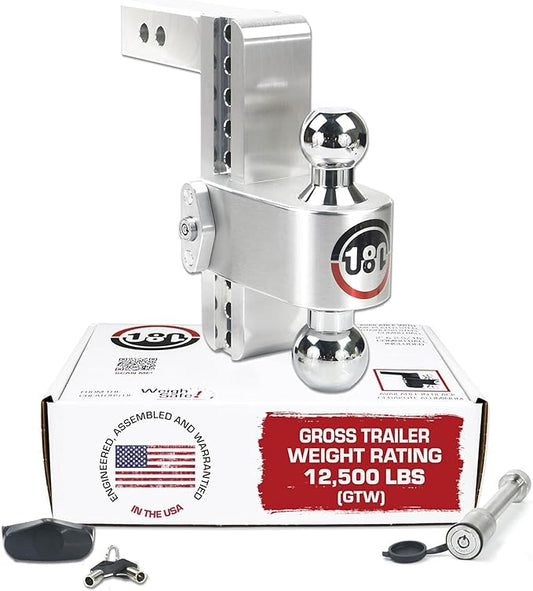 Weigh Safe 180-Degree Trailer Hitch - Adjustable Trailer Hitch for Towing - Compatible with 2.5" Receivers - 8" Drop, Chrome-Plated Tow Balls, 12,500 GTW, 2-Piece Lock Set