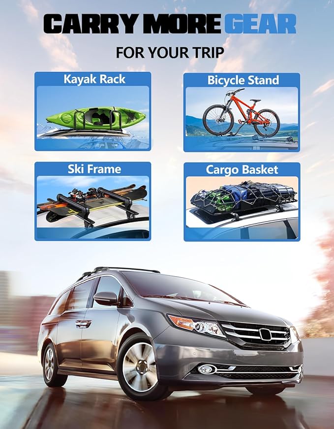 FengYu 300lb Lockable Roof Rack Cross Bars Compatible with Honda Odyssey 2011-2017 with Raised Side Rails, Heavy Duty Aluminum Roof Rails Crossbars Cargo Bars Canoe Rooftop Black Carrier Luggage