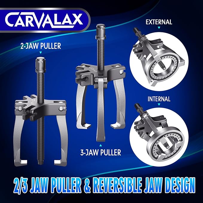 Gear Puller Set, 2T 5T and 5T Wide-Spread - Heavy Duty CR-V Steel 2 & 3 Reversible Jaw Bearing/Pulley Puller – Professional Automotive & Industrial Tool Kit for Mechanics, DIYers