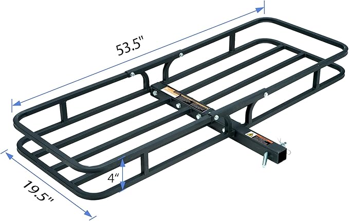Rockland Heavy Duty Steel Cargo Carrier, 500 LBS, 53.5" x 19.5" x 4", Hitch Mount for 2" Receivers, Compatible with Class III & IV, Heat-Resistant, Durable, Easy Assembly