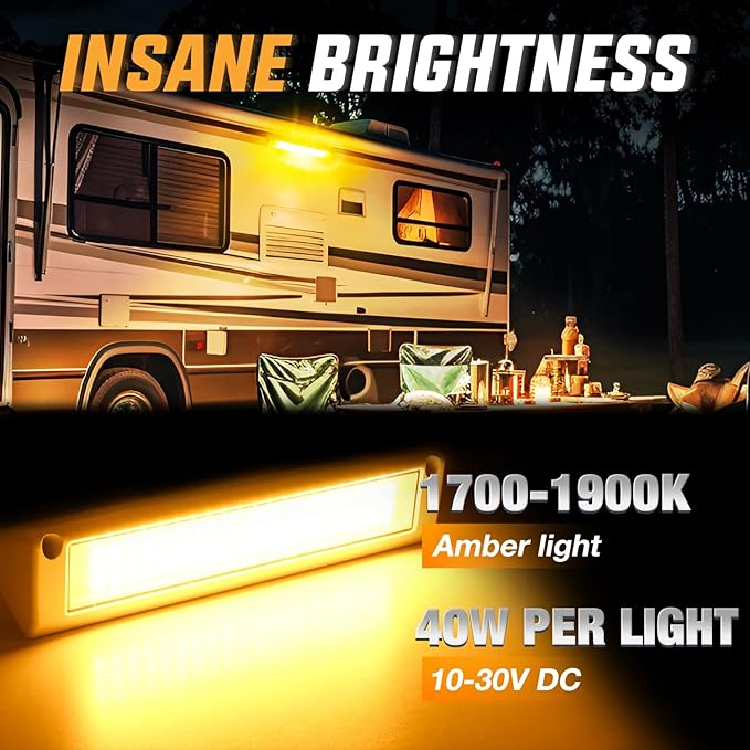 Nilight RV Exterior Lights 13 Inch Porch Light 1PC Amber Beam 12V 24V LED Scene Cargo Lighting White Aluminum Housing for RVs Trailers Travel Campers 5th Wheels Motorhome SUV Truck