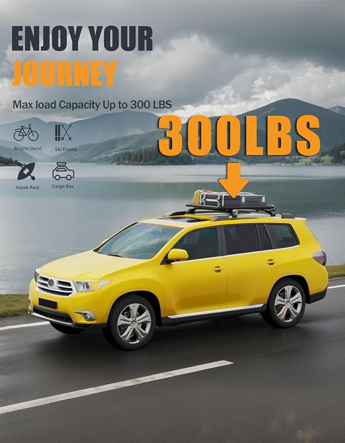 KINGGERI 300lbs Lockable Roof Rack Cross Bars Compatible with Toyota Highlander 2008-2013 with Raised Side Rails, Heavy Duty Aluminum Roof Rails Crossbars Luggage Skiboard Car SUV Accessories