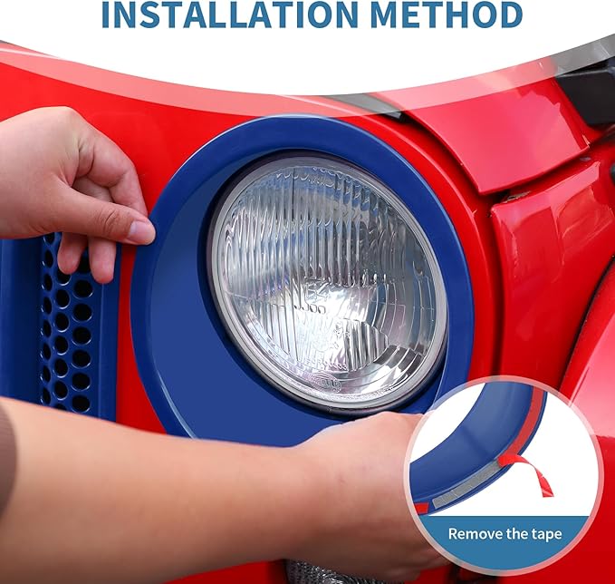 for Jeep JK Front Grille Inserts & Headlight Cover Trim Ring for Jeep Wrangler JK JKU 2007-2017 Blue Exterior Accessories 9pcs