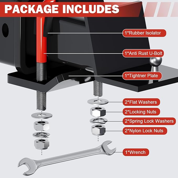 Hitch Tightener, Heavy Duty Anti Rattle Hitch Stabilizer for 2" Hitch, Trailer Hitch Stabilizer with Rubber Isolator & Wrench for Hitch Mount, Cargo Carrier, Bike Rack (2 Packs, Red & Black)