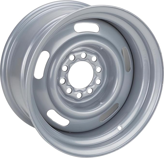 Speedway Motors 15x5 GM Rally Wheel in Silver Paint, Dual 5x4.5 & 5x4.75 Bolt Pattern for Ford/GM Fitment, High-Strength Steel Construction with Classic Five-Slot Styling