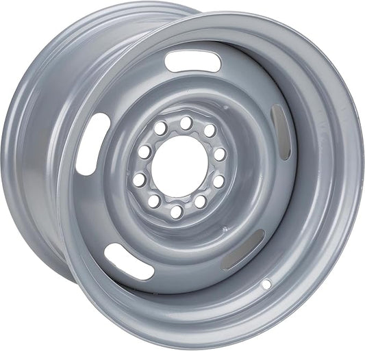 Speedway Motors 15x5 GM Rally Wheel in Silver Paint, Dual 5x4.5 & 5x4.75 Bolt Pattern for Ford/GM Fitment, High-Strength Steel Construction with Classic Five-Slot Styling