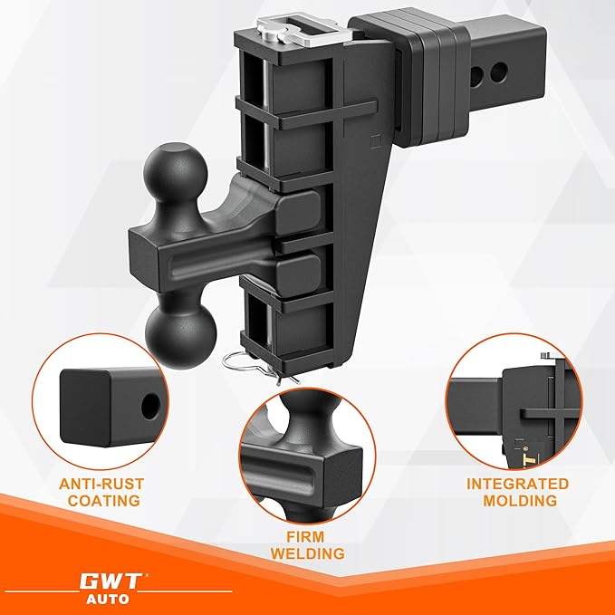 Dual-Ball Adjustable Trailer Hitch(2"&2-5/16"), Fits 2-Inch Receiver, 6 Inch Drop/Rise Drop Cushioned Hitch, 25,000 LBS GTW-Tow Hitch for Truck, Solid Ball Mount, Black, Heavy Duty