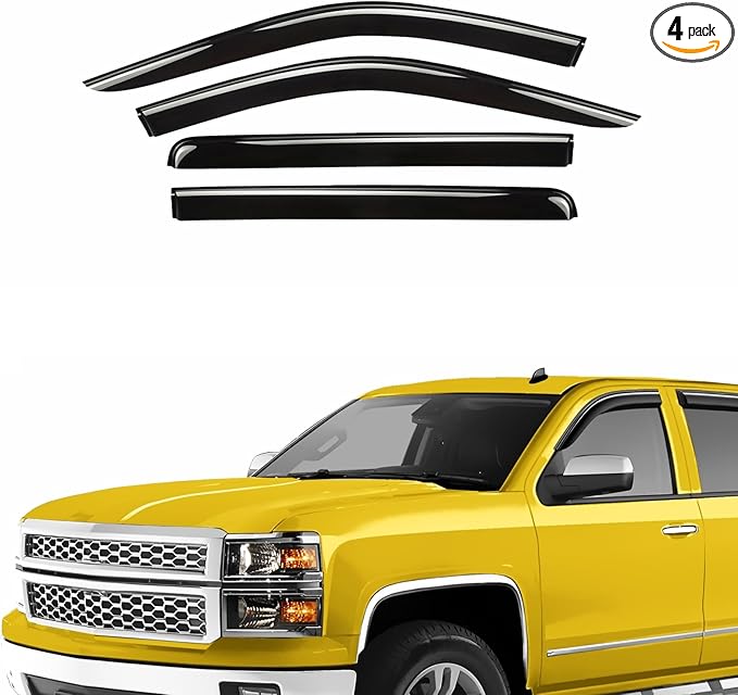Extra Durable Window Deflectors Tape-On Window Visors Rain Guards Fit for Chevrolet (Chevy) Silverado 1500 2014-2018 Crew Cab, Sun Visors, Wind Vent for Shades, Exterior Car Accessories - 4pcs. AG0867
