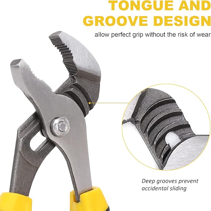 TOPLINE 4-piece Groove Joint Pliers Set with Bi-Material Handles, Tongue and Groove Pliers Set Included 12-in, 10-in, 8-in and 6-in, Perfect for Plumbing Repair and Basic Home Maintenance