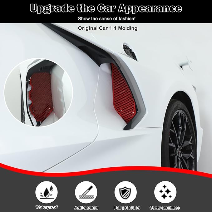 for Corvette C8 Side Intake Mesh Grilles Insert Set,Stainless Driver and Right Passenger Side Radiator Air Intake Vent Guards for Corvette C8 Stingray Z51 2020-2025 Accessories (Red)