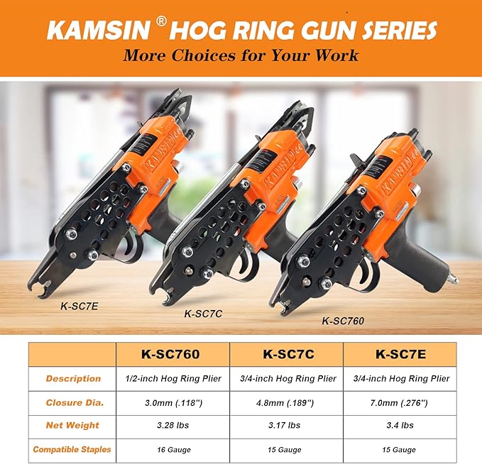 K-SC760 16 Gauge 1/2-Inch Hog Ring Gun, 3.0-4.8mm Closure Diameter Pneumatic Hog Ring Tool, Automatic Hog Ring Plier, Hog Ring Tool for Fencing, Cages (K-SC760 C Ring Gun)