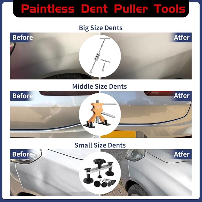 Super PDR Car Dent Puller Kit, Paintless Dent Remover Tool for Car Dent Repair with Strong Adhesion Puller Tabs & Glue Sticks, 100W Hot Glue Gun, Dent Reflector for Auto Hail Damage or Door Dings