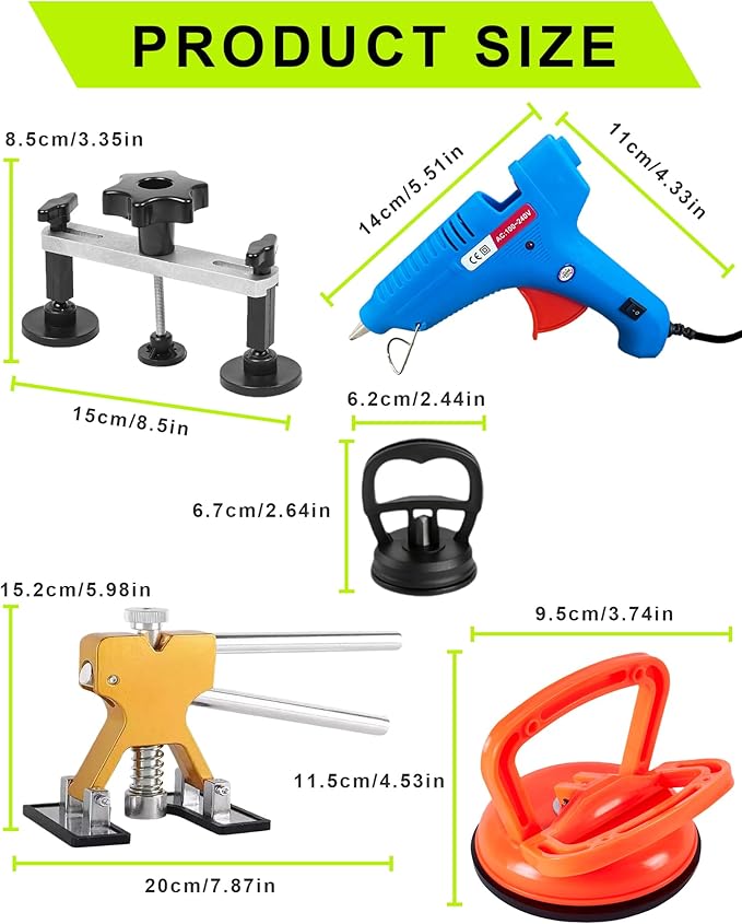 54pcs Dent Puller Kit,Car Dent Puller Kit,Paintless Dent Removal Kit,Dent Remover Tool For Car With Bridge Puller,Golden Lifter,Car Dent Repair Kit for Car Refrigerator Door Large & Small Dent Removal