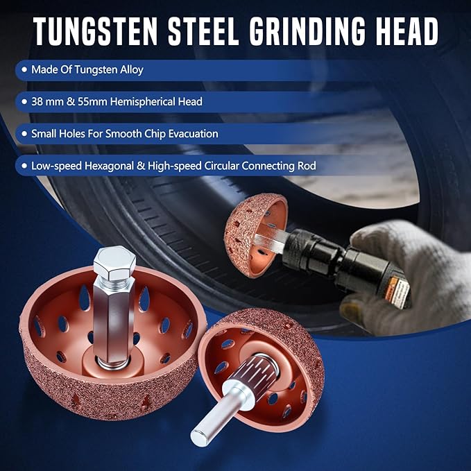 Tire Repair Patch Tools,42 mm 55 mm Tire Tungsten Steel Buffing Wheels Tire Patch Roller Scraping Cutter Kit for Car Tire Grinding Polishing