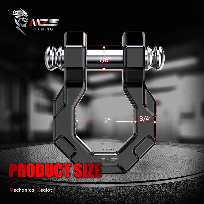 MZS 3/4" D Ring Shackles, 80,000 lbs (40T) Maximum Break Strength Shackles with 7/8" Screw Pin Use with Tow Strap Winch for Off-Road Truck ATV UTV SUV Recovery Towing Black (Pack of 2)