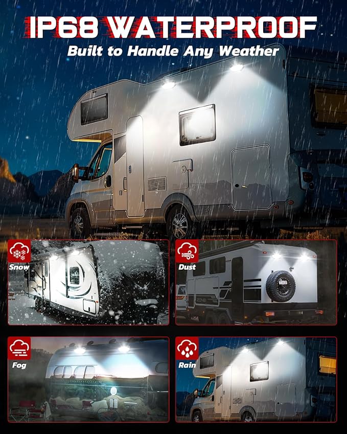 RV LED Porch Lights Exterior, 12V 4200LM 5 Inch RV Outdoor Lights Aluminum IP68 Waterproof LED Scene Cargo Lighting for RVs Trailer Travel Camper 5th Wheels Motorhome UTV SUV Truck - Black