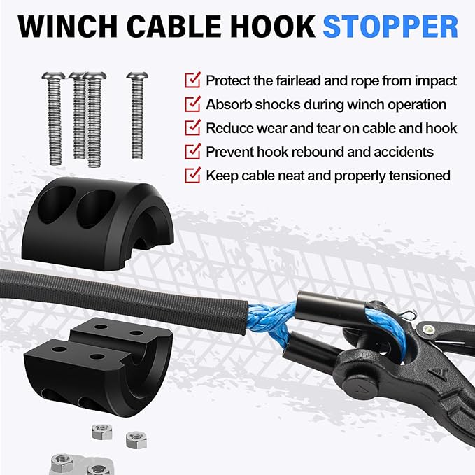 Synthetic Winch Rope Kit - 1/4" x 50' 10000 lbs Synthetic Winch Cable for ATV UTV Off-Road Vehicles with Forged Hook, Rubber Stopper, Protective Sleeve and Safety Pull Strap - Blue