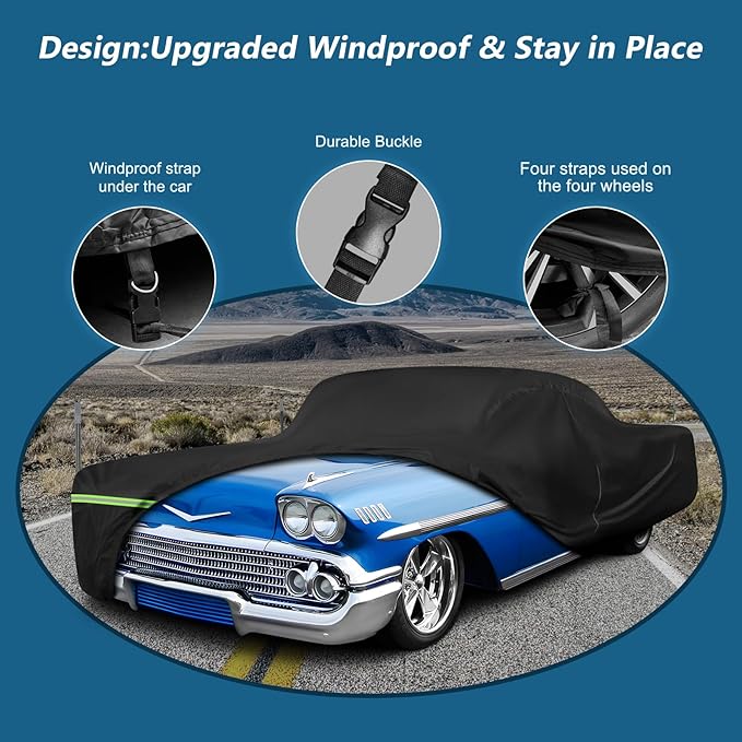 Waterproof Car Covers for Chevy Impala 2-Door/Bel Air/Biscayne 2/Sedan/Coupe 1958-1970,420D Oxford Cloth Sun Heat Protection Outdoor Covers Windproof Heavy Duty All Weather