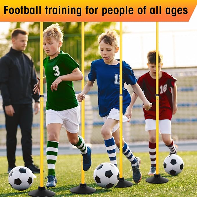 8 Pcs Soccer Agility Poles Detachable Sports Training Speed Slalom Poles with Rubber Base Coaching Sticks for Soccer Drills and Training