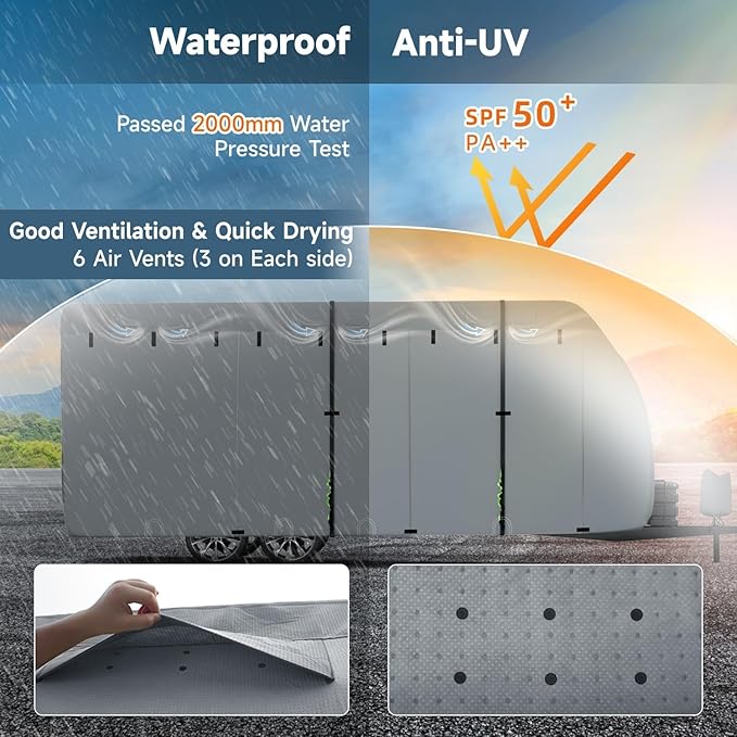 VINPATIO RV Cover, 7 Layers Heavy Duty RV & Trailer Cover, Toy Hauler Cover Fits 38'-40' RV Travel Trailer Camper Cover with Tongue Jack Cover, Extra Windproof Straps, Gutter Covers