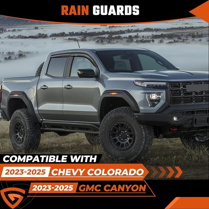 Tape-On Rain Guards Fit for Chevy Colorado/GMC Canyon 2023 2024 2025, Window Visors Side Window Deflectors Out Channel Extra Durable Side Sun Guard Black 4pcs