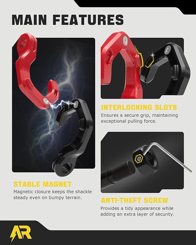 D Ring Shackles, 3/4" Separate Shackles with 7/8" Pin, Heavy Duty Recovery Shackle 57320lbs Break Strength, 4x4 Off-Road Recovery Towing Winch Shackles for Trucks, Red Black 2-Pack