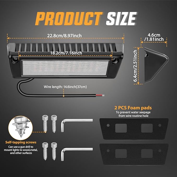Nilight RV Exterior Light 2PCS 9 Inch Porch Lights Amber Beam 12V 24V LED Scene Cargo Lighting Black Aluminum Housing for RVs Trailers Travel Campers 5th Wheels Motorhome SUV Truck